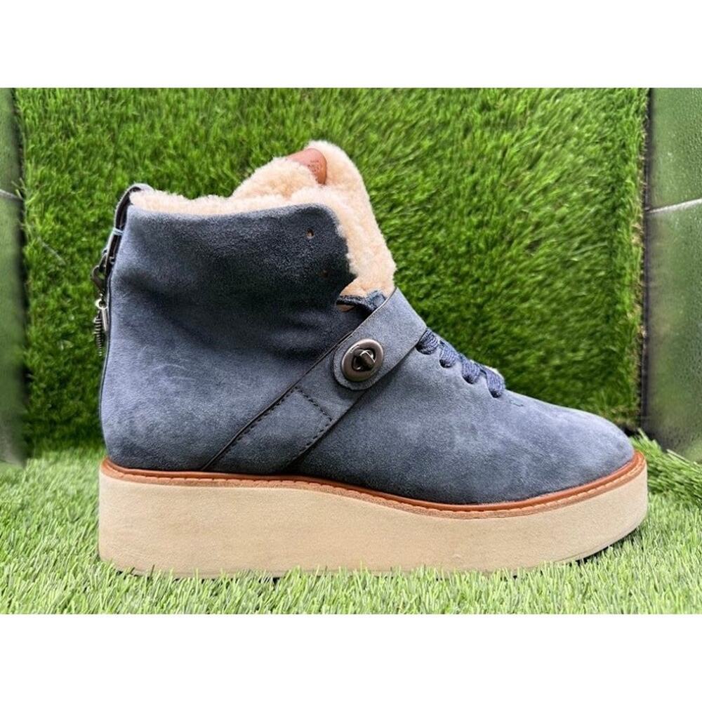 Coach Women’s Urban Hiker Blue Denim Suede Shearling Boots G1354 – Size 10